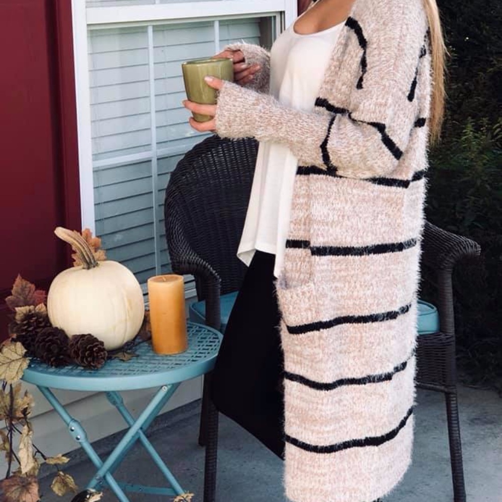 Oatmeal and Black Striped Cardigan